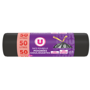 SACS POUBELLE POIGNEES COULISSANTES 50L X15 U